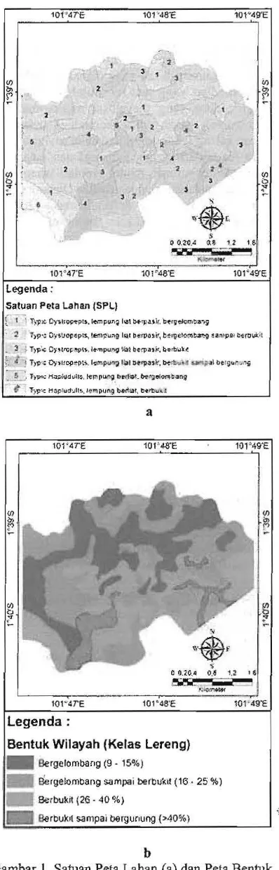 Gambar I. Satuan Peta Lahan (a) dan Peta Bentuk b Wilayah (b), UPT Ranlau Pandan SP-I 