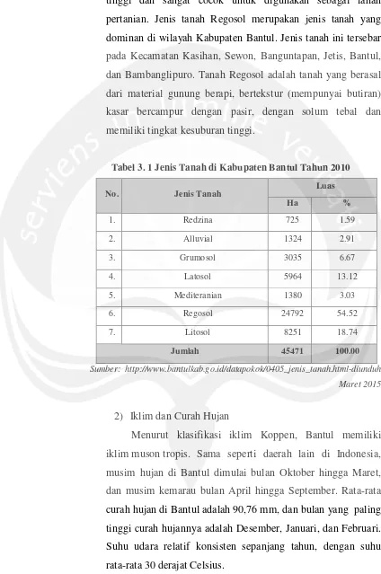 Tabel 3. 1 Jenis Tanah di Kabupaten Bantul Tahun 2010  