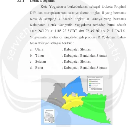 Gambar 3.1 Wilayah DIY dan Pembagian Wilayah Kabupaten Sumber: id.wikipedia.org 