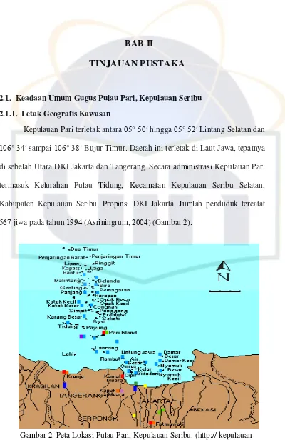 Gambar 2. Peta Lokasi Pulau Pari, Kepulauan Seribu. (http:// kepulauan seribu. multiply.com/GIF-image/item/Kepulauan_Seribu, 20 05)