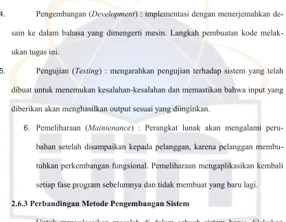 Tabel 2.3 Perbandingan  Metode Pengembangan Sistem 