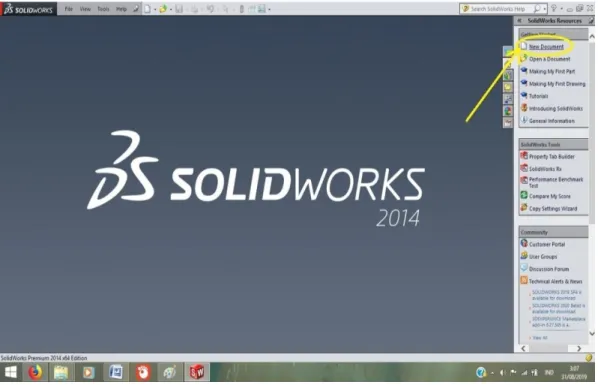 Gambar 3.5 Meng-klik kata perintah “new solidworks document assembly” 