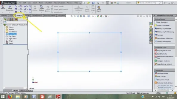 Gambar 3.7 memilih menu “Sketch”dan “smart dimension” 