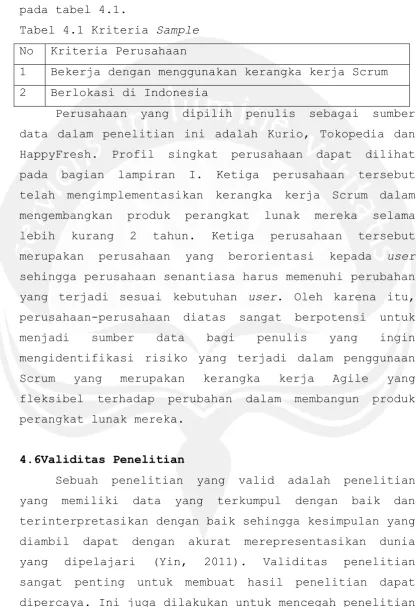 Tabel 4.1 Kriteria Sample 