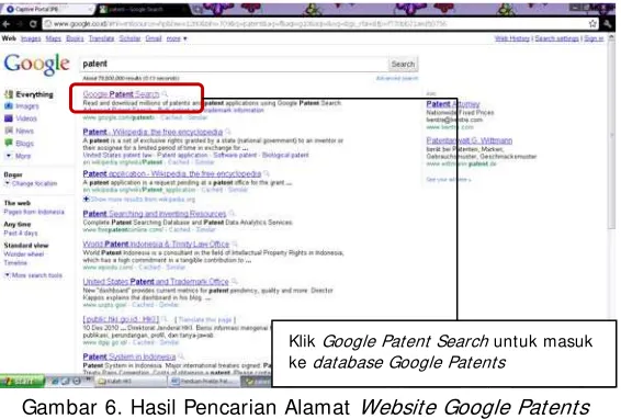 Gambar 6. Hasil Pencarian Alamat Website Google Patents   