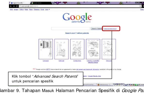 Gambar 9. Tahapan Masuk Halaman Pencarian Spesifik di Google Patents 