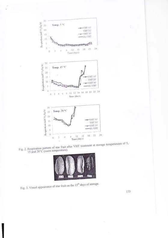 Fig. 2. Respiration pattern of star fruit after VHT treatment at storage temperatures of 5,