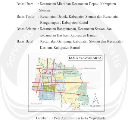 Gambar 3.1 Peta Administrasi Kota Yogyakarta 