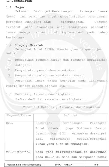 Tabel 1.1 Definisi, Akronim, dan Singkatan 