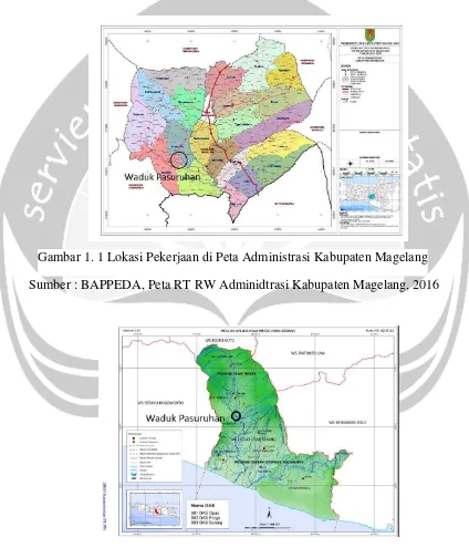Gambar 1. 1 Lokasi Pekerjaan di Peta Administrasi Kabupaten Magelang 