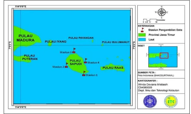 Gambar 6. Peta lokasi penelitian bulu babi di habitat lamun Pulau Sapudi 