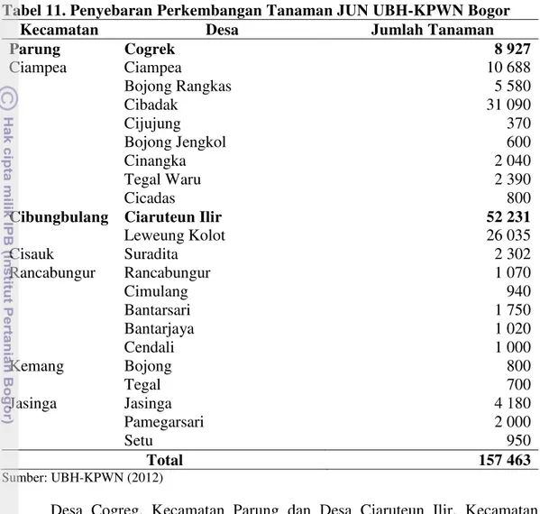 Tabel 11. Penyebaran Perkembangan Tanaman JUN UBH-KPWN Bogor 