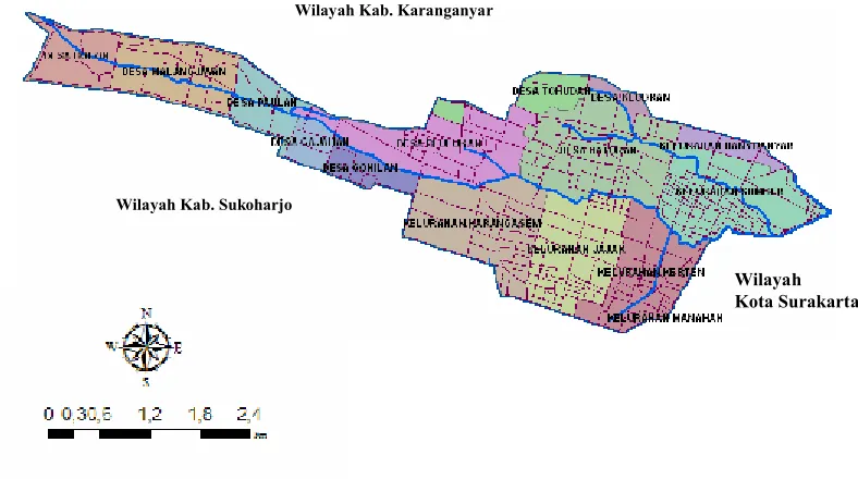 Gambar 3.2 : Peta Kelurahan di DAS  Kali Gatak