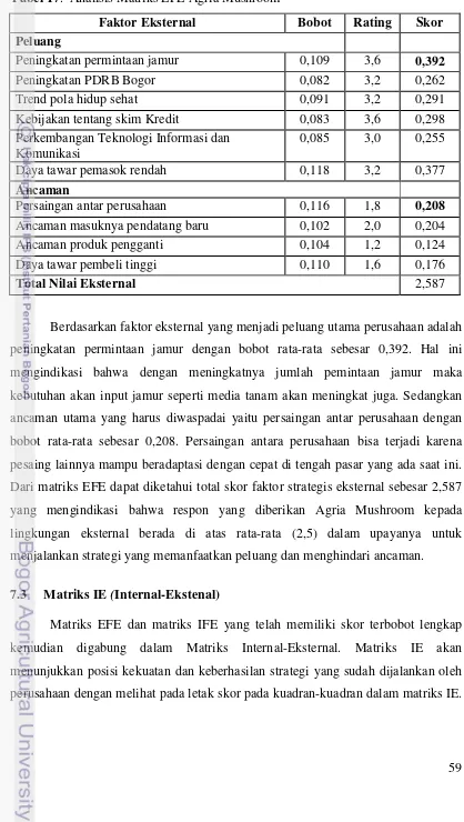 Tabel 17.  Analisis Matriks EFE Agria Mushroom 