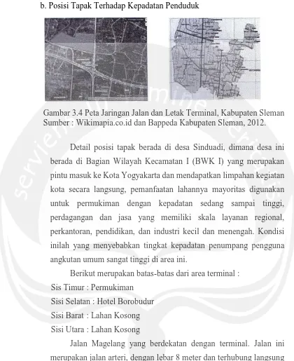 Gambar 3.4 Peta Jaringan Jalan dan Letak Terminal, Kabupaten Sleman Sumber : Wikimapia.co.id dan Bappeda Kabupaten Sleman, 2012