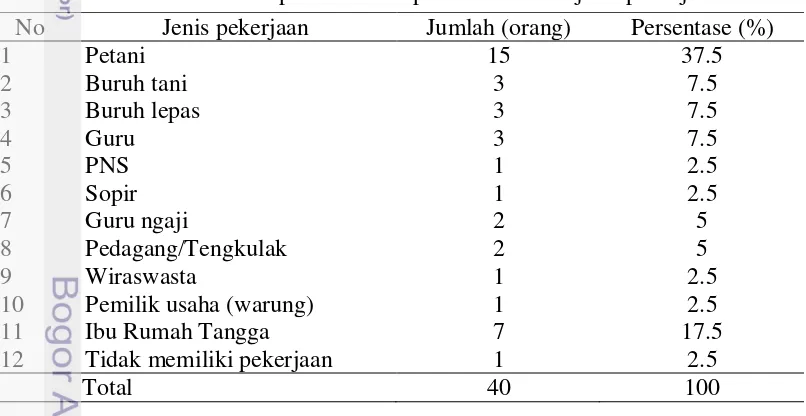 Tabel 15 Jumlah dan persentase responden menurut jenis pekerjaan 