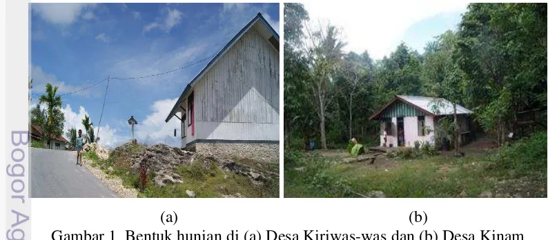 Gambar 1  Bentuk hunian di (a) Desa Kiriwas-was dan (b) Desa Kinam 