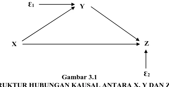 Gambar 3.1 STRUKTUR HUBUNGAN KAUSAL ANTARA X, Y DAN Z 
