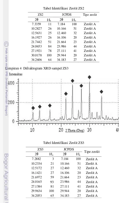 Tabel Identifikasi Zeolit ZS2 