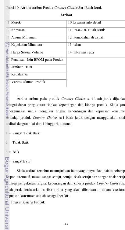 Tabel 10. Atribut-atribut Produk Country Choice Sari Buah Jeruk 