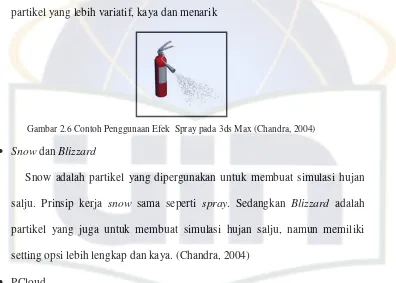 Gambar 2.6 Contoh Penggunaan Efek  Spray pada 3ds Max (Chandra, 2004) 