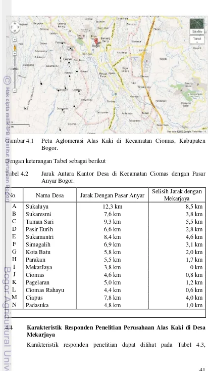 Gambar 4.1  Peta Aglomerasi Alas Kaki di Kecamatan Ciomas, Kabupaten 