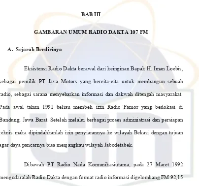 GAMBARAN UMUM RADIO DAKTA 107 FM