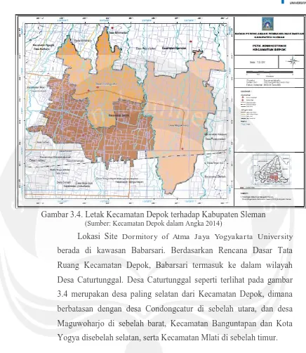 Gambar 3.4. Letak Kecamatan Depok terhadap Kabupaten Sleman (Sumber: Kecamatan Depok dalam Angka 2014) 