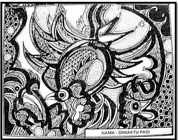 Gambar 12: Contoh batik kontemporer mencipta bentuk abstrak (Bambang Utoro dan Kuwat, 1979:107) 