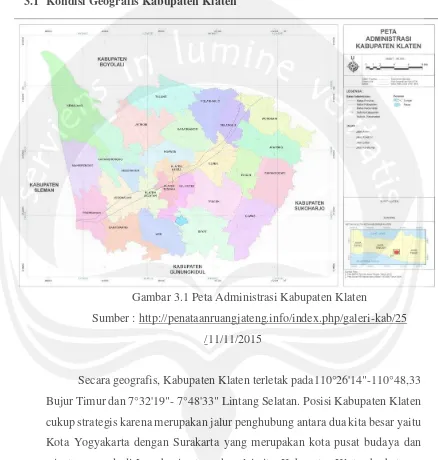 Gambar 3.1 Peta Administrasi Kabupaten Klaten 