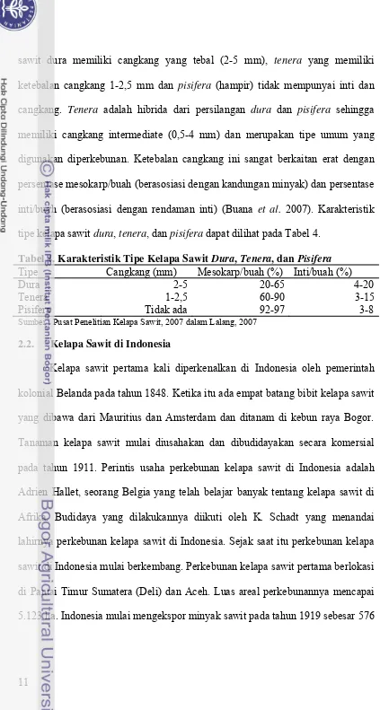 Tabel 4. Karakteristik Tipe Kelapa Sawit Dura, Tenera, dan Pisifera 