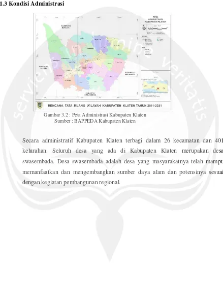 Gambar 3.2 : Peta Administrasi Kabupaten Klaten 