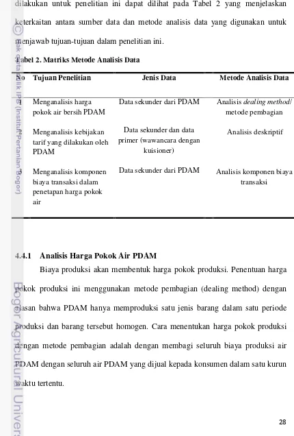 Tabel 2. Matriks Metode Analisis Data   