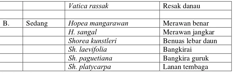 Tabel 3.  Daftar jenis pohon dari  Shorea spp penghasil buah tengkawang 