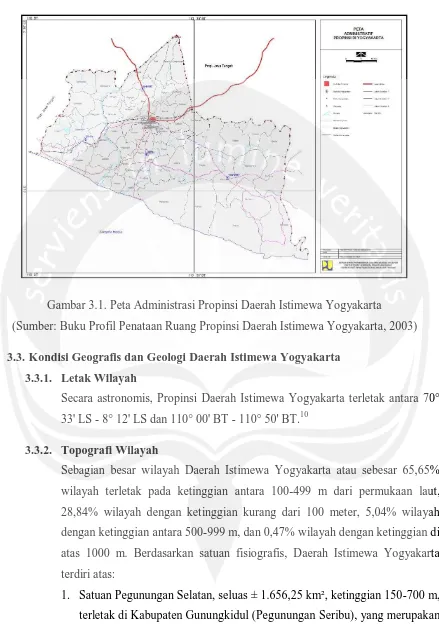 Gambar 3.1. Peta Administrasi Propinsi Daerah Istimewa Yogyakarta 