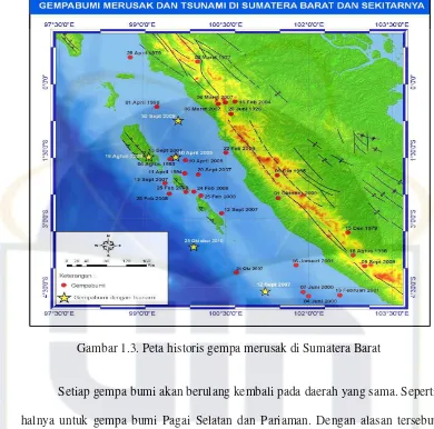 Gambar 1.3. Peta historis gempa merusak di Sumatera Barat 