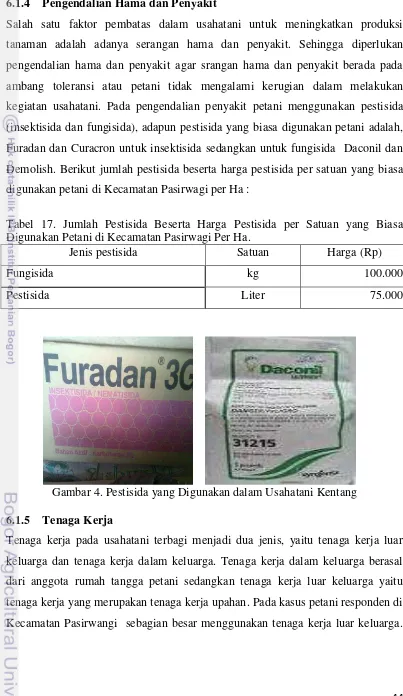 Tabel 17. Jumlah Pestisida Beserta Harga Pestisida per Satuan yang Biasa 