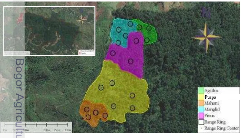 Gambar 1 Blok Areal Tanabe di Hutan Pendidikan Gunung Walat dan Peta 