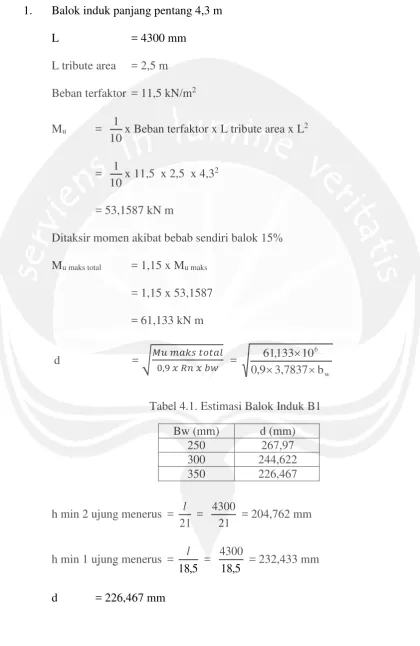 Tabel 4.1. Estimasi Balok Induk B1 