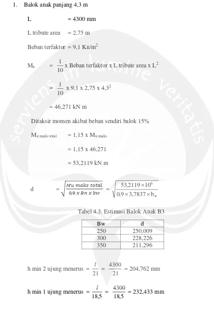 Tabel 4.3. Estimasi Balok Anak B3 