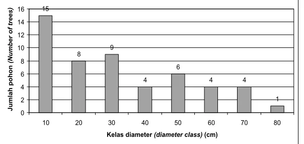 Gambar (Figure              () 1.  Sebaran kelas diameter pohon model Shorea macrophyllaDistribution of  diameter class of  Shorea macrophylla sample trees).