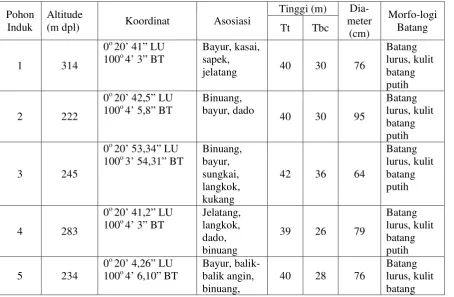 Tabel 1. Data pohon induk yang digunakan dalam penelitian 