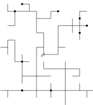 Figure 3: A nearest neighbour lattice tree T in 2 dimensions with the set Ti for i = 10.