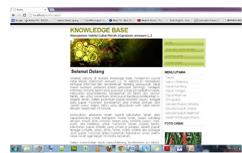 Gambar 26. Tampilan muka contoh aplikasi knowledge base nutrisi cabai merah 