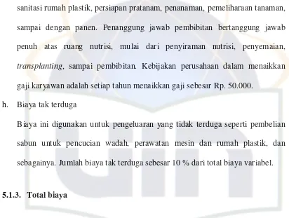 Tabel 4. Total Biaya Usaha Budidaya Melon Hidroponik PT. MUS 