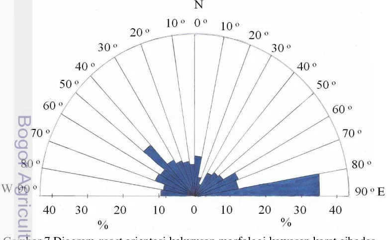 Gambar 7 Diagram roset orientasi kelurusan morfologi kawasan karst cibodas 