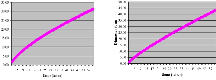 Gambar 1. Grafik Pertumbuhan Tinggi dan Diameter Jati (Tectona grandis) Figure 1.  Height and Diameter of  Teak 