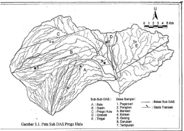 Gambar 2.  Peta Sebaran Sampel Desa di Sub. DAS Progo Hulu  Figure  2.   Map of Village Sample Spread at Upper Progo Watershed  