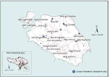 Gambar (Figure) 1. Sebaran lokasi pengamatan jati di Nusa Penida ()Distribution of teakwood observa-tionsiteatNusa Penida