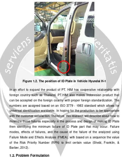 Figure 1.2. The position of ID Plate in Vehicle Hyundai H-1 